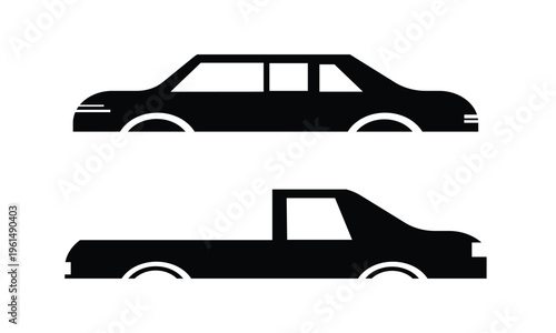 Fotografie Station wagon and pickup truck side view silhouette set