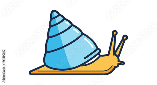 Cartoon blue snail with yellow foot.