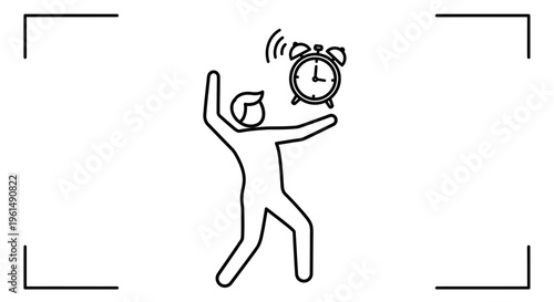An energetic person reacting vigorously to a loud, traditional alarm clock signal
