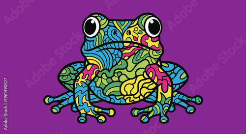 Colorful illustration of a frog sitting.