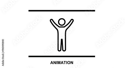 Minimalist animated person icon with raised arms representing celebration achievement or active