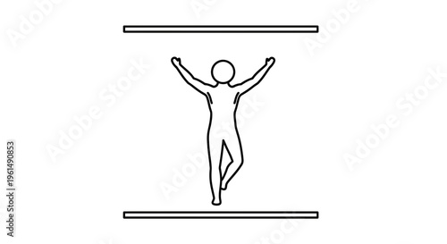 Minimalist outline of a person performing a balancing act or gymnastic pose between two horizontal
