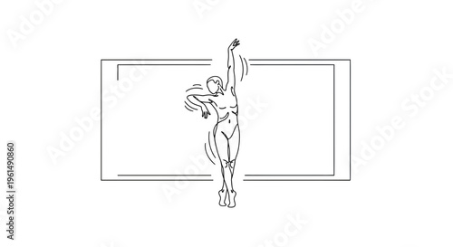 Elegant continuous line drawing of a dancer in flowing motion with expressive arm gestures within