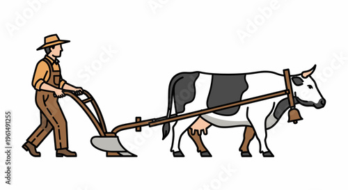 Man plowing field with oxen team.