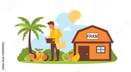 Man standing next to a house.