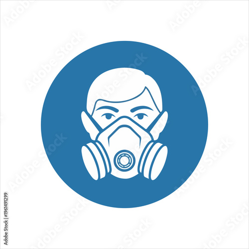 Mandatory sign of a person wearing a respirator mask.