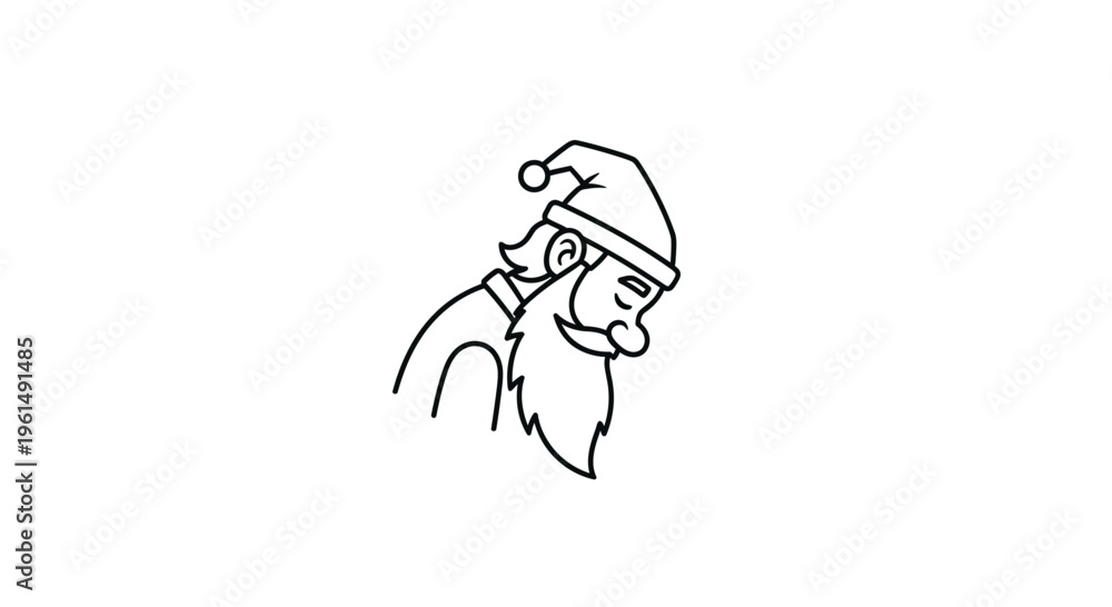Obraz premium Minimalist Line Art Drawing of a Cheerful Old Man with a Beard and Hat for Festive Season