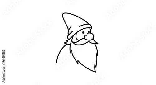 Whimsical cartoon character with a long beard and pointy hat illustration