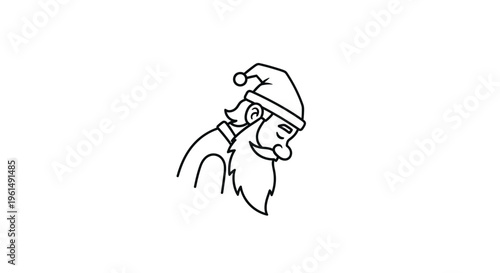 Minimalist Line Art Drawing of a Cheerful Old Man with a Beard and Hat for Festive Season