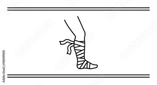Minimalist line drawing of a bandaged leg indicating injury treatment and recovery process