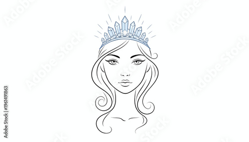 Elegant crystalline tiara worn by a beautiful woman's ethereal face, embodying graceful majesty