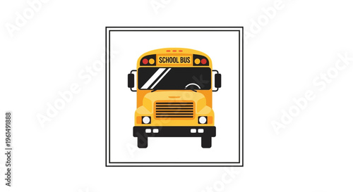 Front view of a classic yellow school bus illustration ready for student transport and academic