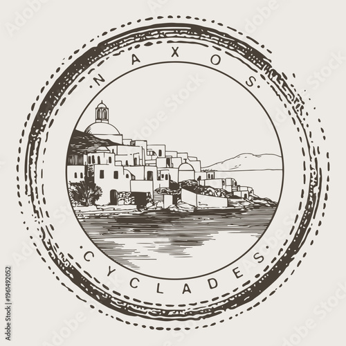 Naxos Greece Cyclades Chora Harbor Travel Passport Cancellation Stamp Postmark
