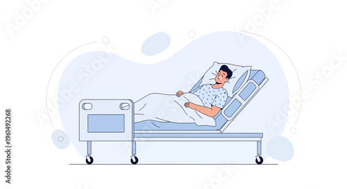 Man lying in hospital bed, recovering, medical care, health, treatment, illness