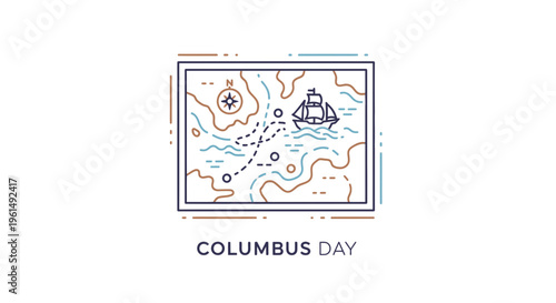 Illustrative depiction of an ancient sailing voyage route on a stylized ocean map featuring a