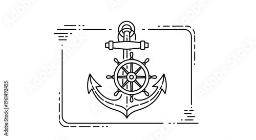 Elegant line art depicting essential sailing elements a robust anchor with a classic ship's