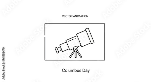 Minimalist vector line art telescope animation for themes of discovery and celestial observation