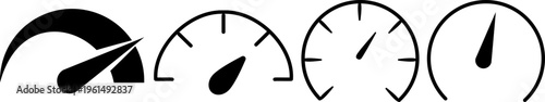 Collection of professional dashboard gauge icons, diverse speedometer interface set for automotive design, black and white minimalist performance indicators