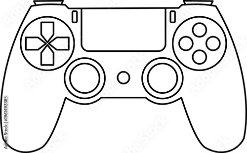 Modern video game controller outline illustration, wireless joystick console peripheral for gaming entertainment, detailed line art of electronic gamepad device