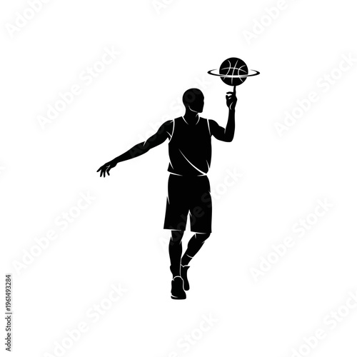 Basketball Ball Spin Trick Silhouette – Freestyle Control Skill, Street Style Spin Move