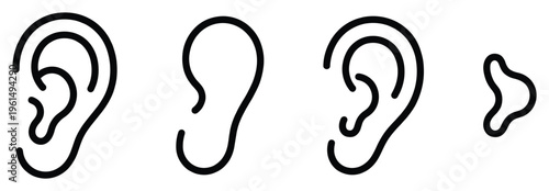 Human ear and nose structure as outline vector diagram anatomy illustration for education health design