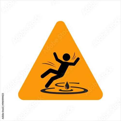 Slippery floor warning sign with falling person icon.