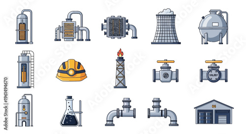 Industrial factory equipment and machinery.
