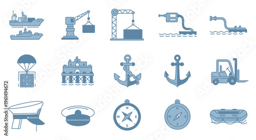 Industrial harbor shipping icons and symbols.