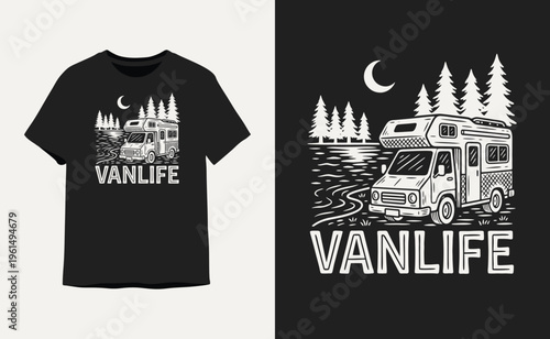 Vanlife Vintage Camper Van T-shirt Design Illustration