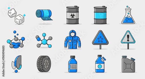 Industrial safety and hazardous materials icons.