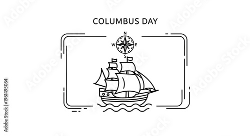 Historical voyage illustration for Columbus Day, featuring an iconic sailing ship and a