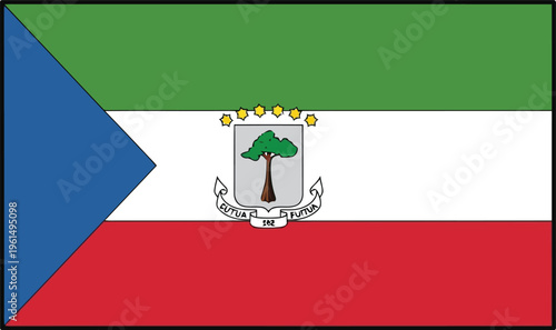 National Flag of Equatorial Guinea Official State Symbol with Coat of Arms Isolated on White