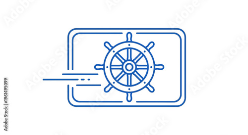 Dynamic ship wheel emblem symbolizing rapid navigational control and efficient sea travel
