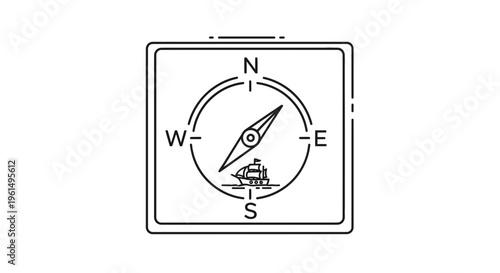 Classic navigational compass with ship icon symbolizing maritime journey and directional guidance
