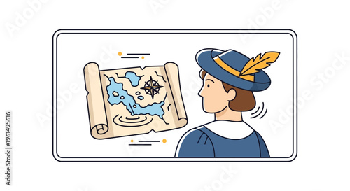 Discovering ancient routes with a historical explorer observing a vintage treasure map adventure