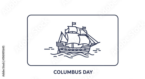 Stylized line art illustration of a historic sailing ship celebrating the spirit of discovery and