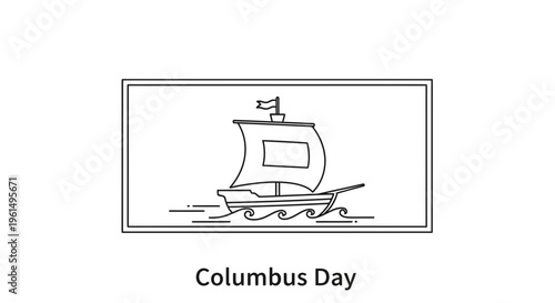 Elegant line art illustration of a historic sailing vessel exploring ocean waves