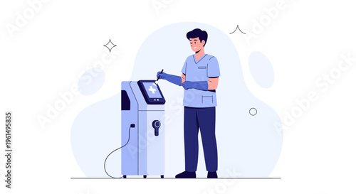 Doctor using advanced medical technology equipment for patient care