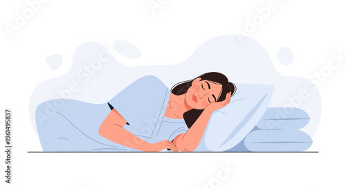 Woman sleeping peacefully on a pillow, comfortable rest, serene night, healthy sleep concept