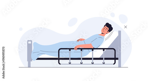 Man in hospital bed, feeling unwell, medical care concept
