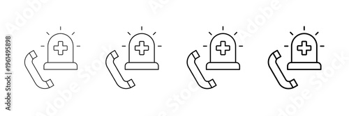 Emergency Call Icons Vector Set In Different Stroke Line Style