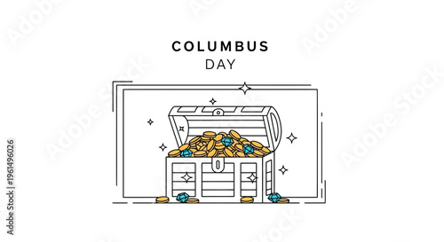 Commemorating Exploration: A Stylized Treasure Chest Symbolizing Discovery on Columbus Day