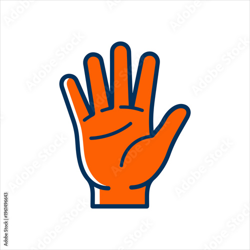Vibrant Orange Hand Gesture with Blue Outline.