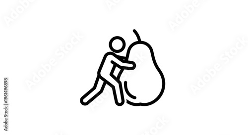 Iconic depiction of an individual applying considerable effort to move a substantial fruit