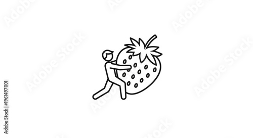 Person skillfully pushing an oversized fresh strawberry, highlighting healthy eating and produce