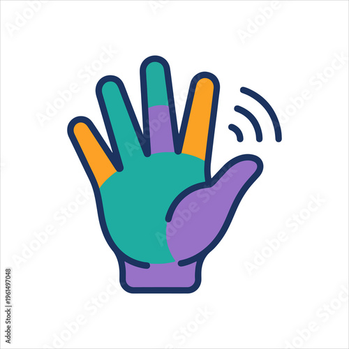 Vibrant Waving Hand Gesture Icon with Colorful Fingers.