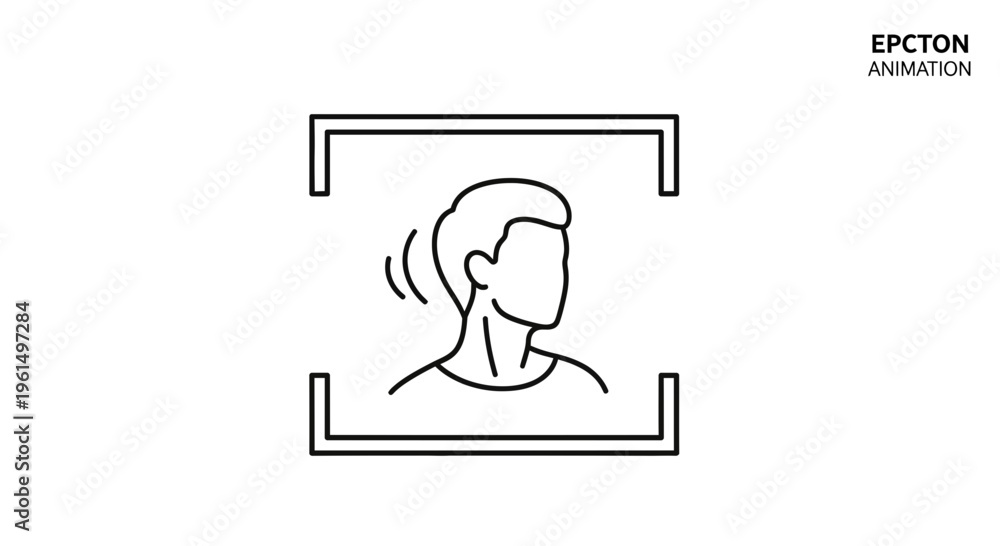 Fototapeta premium Minimalist icon of a person's head framed, actively listening to surrounding sounds or voice input