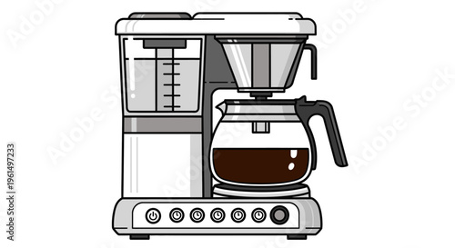 Coffee maker with dark liquid inside.