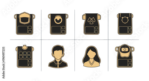 Set of stylized ID card and user profile icons with varied designs, suitable for user interface and identification system illustrations