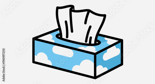 Colorful tissue box with clouds design.